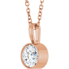 14K Rose Gold 5/8 CT Lab-Grown Diamond Bezel-Set Solitaire 16-18" Necklace