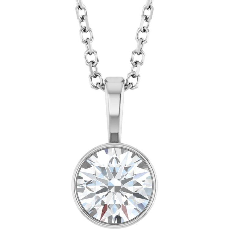 Sterling Silver 5/8 CT Lab-Grown Diamond Bezel-Set Solitaire 16-18" Necklace
