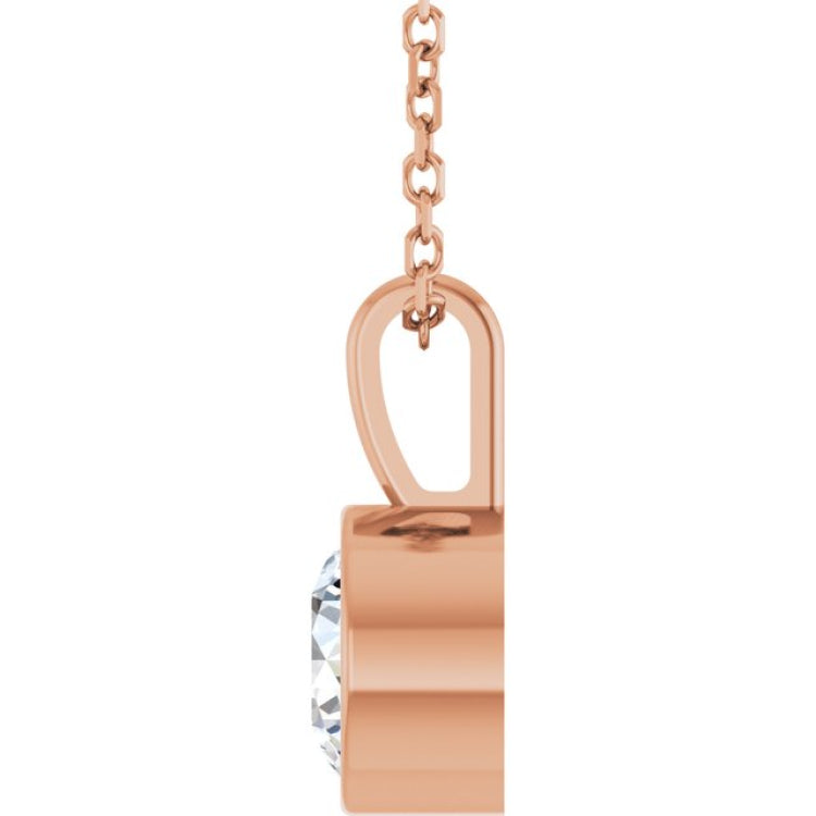 14K Rose Gold 5/8 CT Lab-Grown Diamond Bezel-Set Solitaire 16-18" Necklace