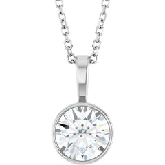 Platinum 9/10 CT Lab-Grown Diamond Bezel-Set Solitaire 16-18" Necklace