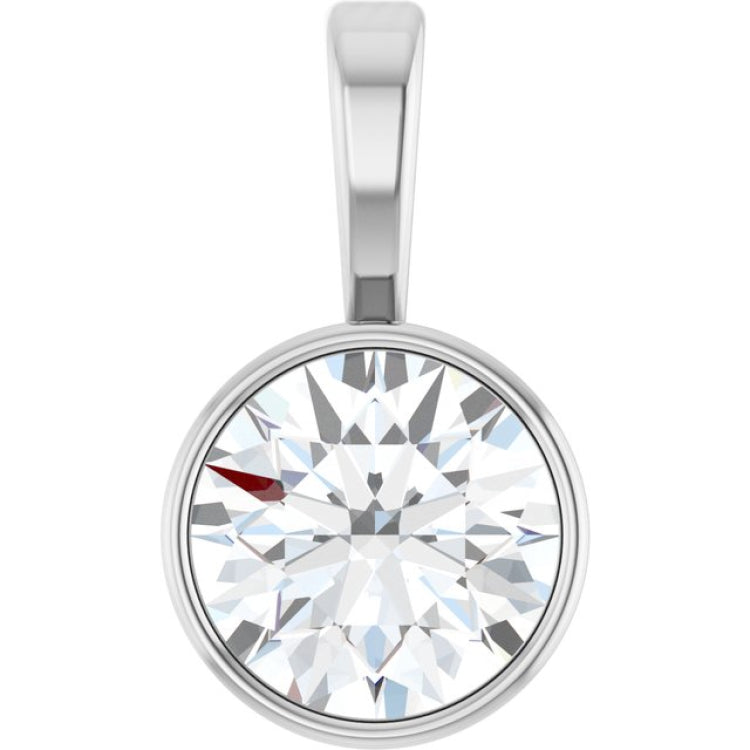 14K White Gold 5/8 CT Lab-Grown Diamond Bezel-Set Solitaire Pendant
