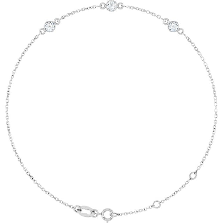 Sterling Silver Natural White Sapphire Bezel-Set 3-Stone 6 1/2-7 1/2" Bracelet