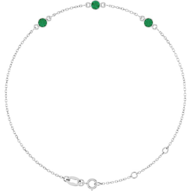 Sterling Silver Lab-Grown Emerald Bezel-Set 3-Stone6 1/2-7 1/2" Bracelet