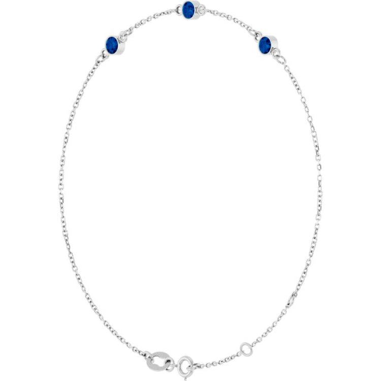 Sterling Silver Natural Blue Sapphire Bezel-Set 3-Stone 6 1/2-7 1/2" Bracelet