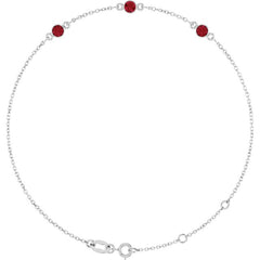 Sterling Silver Natural Ruby Bezel-Set 3-Stone 6 1/2-7 1/2" Bracelet