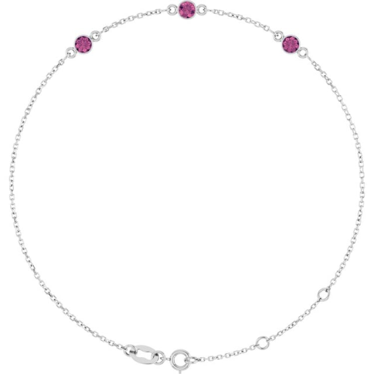 Sterling Silver Natural Pink Tourmaline 6 1/2-7 1/2" Bracelet