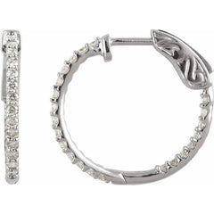 14K White Gold 1/2 CTW Natural Diamond Inside-Outside 19 mm Hinged Hoop Earrings