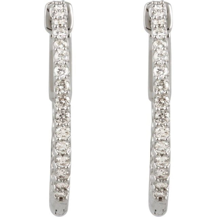 14K White Gold 3/4 CTW Natural Diamond Inside-Outside 23 mm Hinged Hoop Earrings
