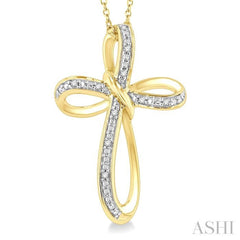 1/50 Ctw Infinity Cross Round Cut Diamond Pendant With Chain in Yellow Gold Vermeil