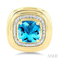 6 MM Cushion Shape Blue Topaz and 1/20 Ctw Round Cut Diamond Semi-Precious Earrings in Yellow Gold Vermeil