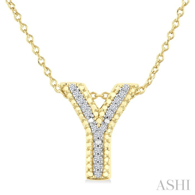 1/20 Ctw Bubble Accent Initial 'Y' Round Cut Diamond Fashion Pendant With Chain in Yellow Gold Vermeil