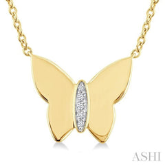 1/20 Ctw Butterfly Round Cut Diamond Fashion Pendant With Chain in Yellow Gold Vermeil