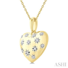 1/10 Ctw Bold Star Engraved Puffed Heart Round Cut Diamond Pendant With Chain in Yellow Gold Vermeil