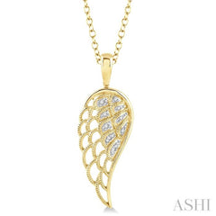1/20 Ctw Round Cut Diamond Angel Wing Pendant With Chain in Yellow Gold Vermeil