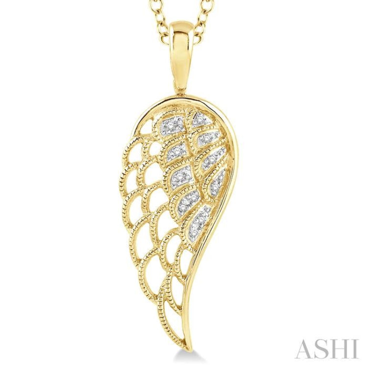 1/20 Ctw Round Cut Diamond Angel Wing Pendant With Chain in Yellow Gold Vermeil
