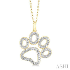 1/20 Ctw Dog Paw Round Cut Diamond Pendant With Chain in Yellow Gold Vermeil