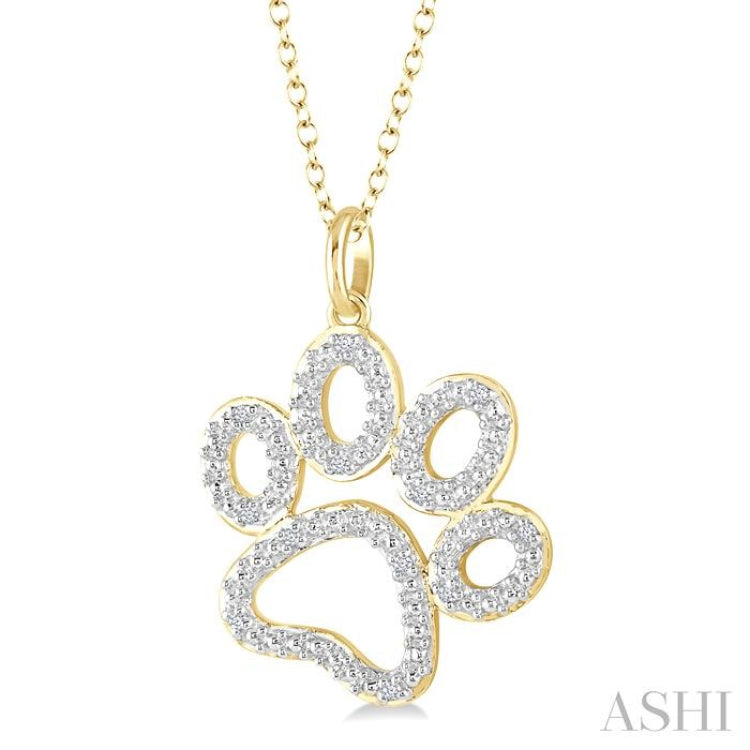 1/20 Ctw Dog Paw Round Cut Diamond Pendant With Chain in Yellow Gold Vermeil