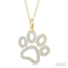 1/20 Ctw Dog Paw Round Cut Diamond Pendant With Chain in Yellow Gold Vermeil