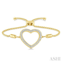 1/10 Ctw Heart Charm Round Cut Diamond Lariat Bracelet in Yellow Gold Vermeil
