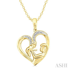 1/50 Ctw Round Cut Diamond Heart Shape Mom & Child Pendant With Chain in Yellow Gold Vermeil