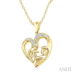 1/50 Ctw Round Cut Diamond Heart Shape Mom & Child Pendant With Chain in Yellow Gold Vermeil