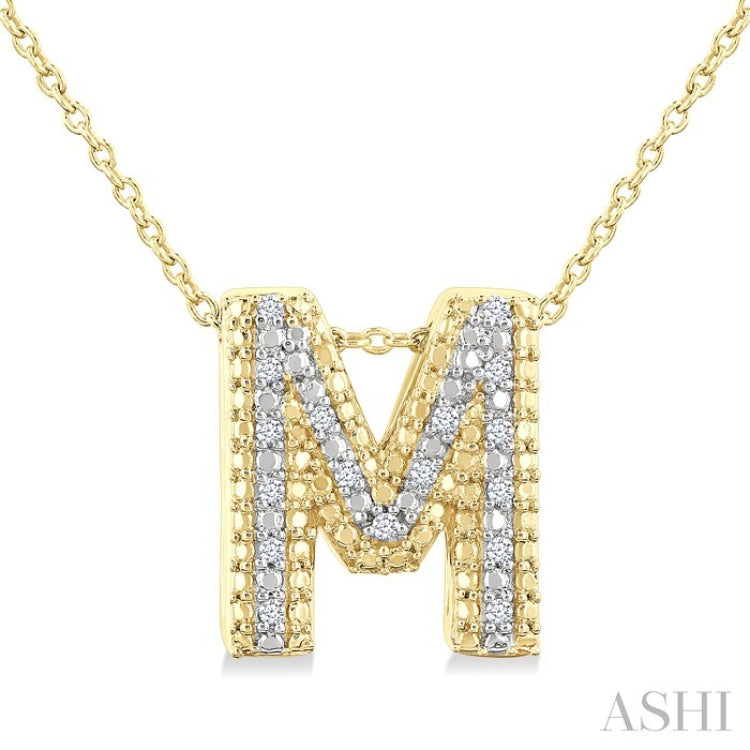 1/20 Ctw Bubble Accent Initial 'M' Round Cut Diamond Fashion Pendant With Chain in Yellow Gold Vermeil
