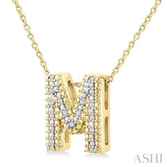 1/20 Ctw Bubble Accent Initial 'M' Round Cut Diamond Fashion Pendant With Chain in Yellow Gold Vermeil