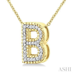 1/20 Ctw Bubble Accent Initial 'B' Round Cut Diamond Fashion Pendant With Chain in Yellow Gold Vermeil