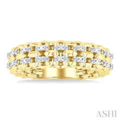 1/10 Ctw Bold Cable Chain Inspired Weave Circle Round Cut Diamond Ring in Yellow Gold Vermeil