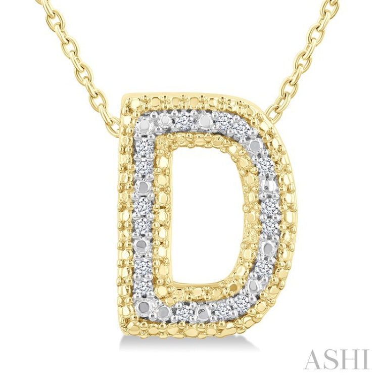 1/20 Ctw Bubble Accent Initial 'D' Round Cut Diamond Fashion Pendant With Chain in Yellow Gold Vermeil