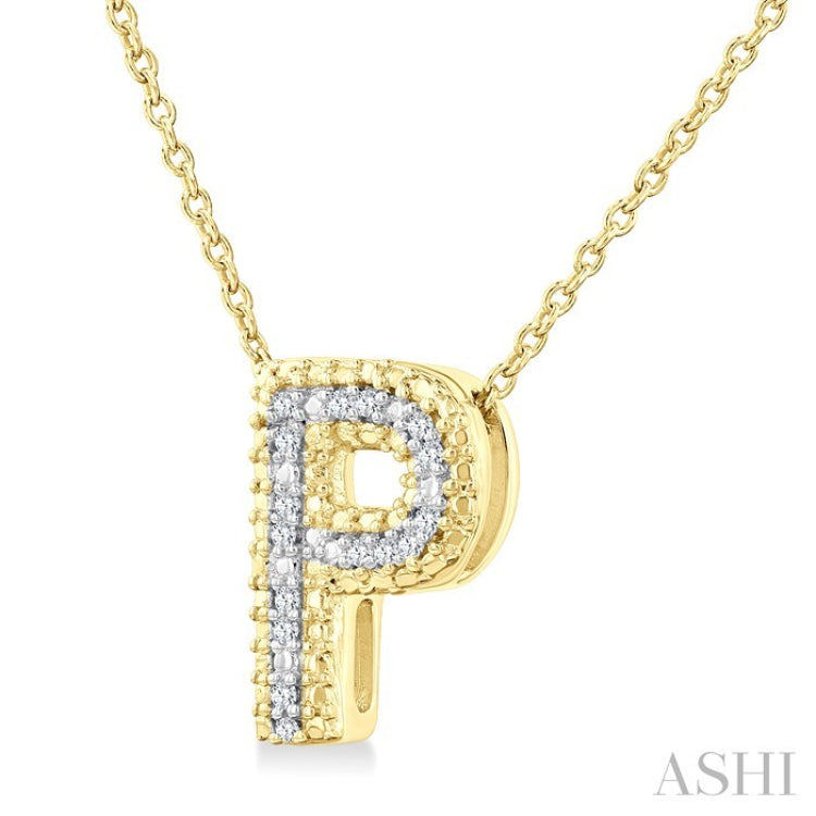 1/20 Ctw Bubble Accent Initial 'P' Round Cut Diamond Fashion Pendant With Chain in Yellow Gold Vermeil