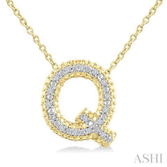 1/20 Ctw Bubble Accent Initial 'Q' Round Cut Diamond Fashion Pendant With Chain in Yellow Gold Vermeil