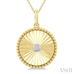 1/20 Ctw Round Fluted Medallion Round Cut Diamond Pirouette Pendant With Chain in Yellow Gold Vermeil