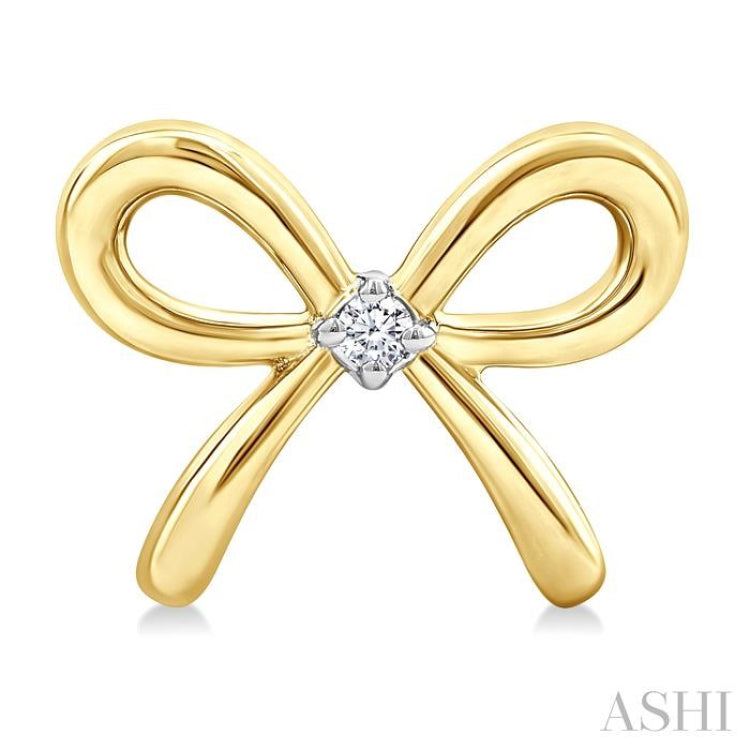 1/50 Ctw Bow Round Cut Diamond Fashion Earrings in Yellow Gold Vermeil