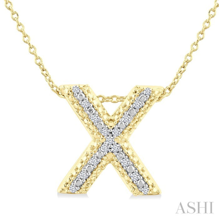 1/20 Ctw Bubble Accent Initial 'X' Round Cut Diamond Fashion Pendant With Chain in Yellow Gold Vermeil