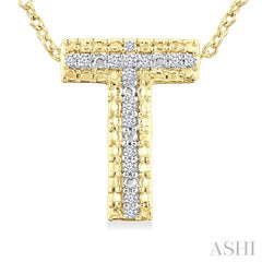 1/20 Ctw Bubble Accent Initial 'T' Round Cut Diamond Fashion Pendant With Chain in Yellow Gold Vermeil