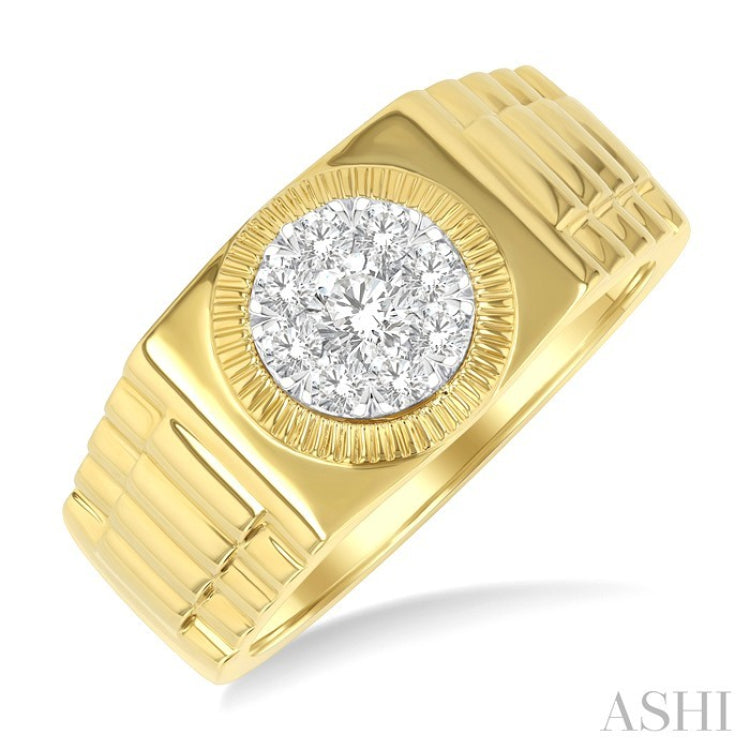 1/2 Ctw Flat Top Lovebright Round Cut Diamond Men's Ring in 14K Yellow and White Gold