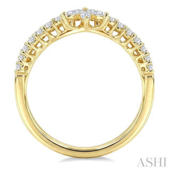 1/2 Ctw Twin Row Marquise and Round Cut Diamond Chevron Ring in 14K Yellow Gold