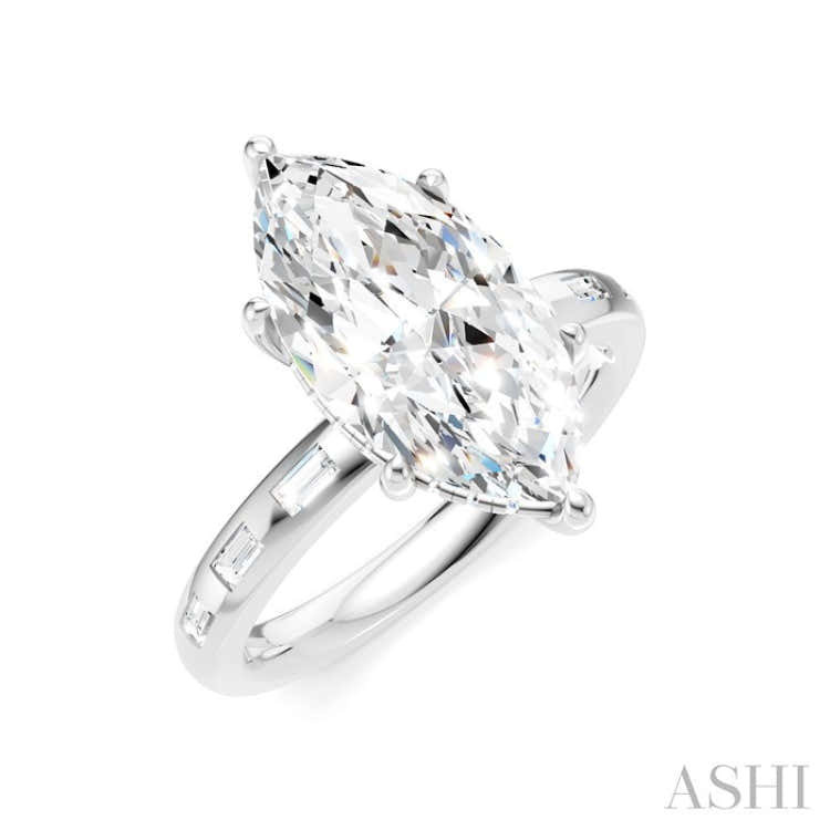 1/4 Ctw Marquise Shape Baguette and Round Cut Diamond Semi-Mount Engagement Ring in 14K White Gold
