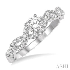 1/5 Ctw Entwined Semi-Mount Round Center Diamond Engagement Ring in 14K White Gold