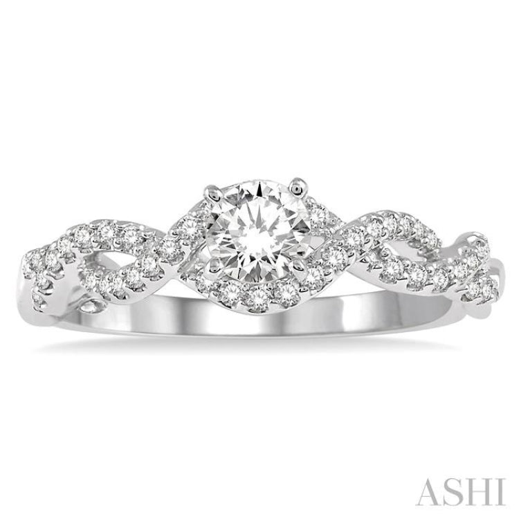 1/5 Ctw Entwined Semi-Mount Round Center Diamond Engagement Ring in 14K White Gold