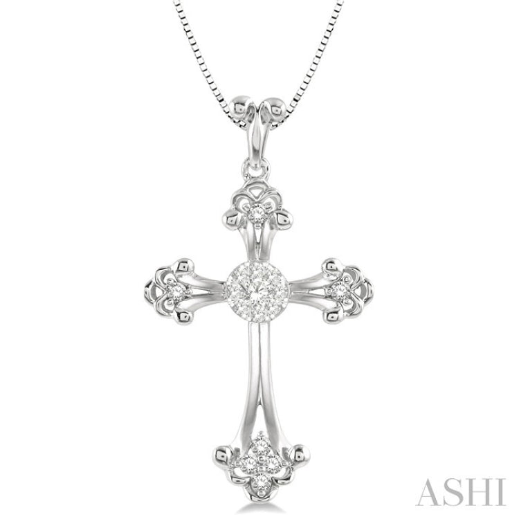 1/4 Ctw Art Deco Lovebright Round Cut Diamond Cross Pendant in 14K White Gold with chain