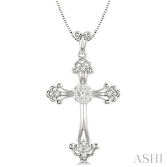 1/4 Ctw Art Deco Lovebright Round Cut Diamond Cross Pendant in 14K White Gold with chain