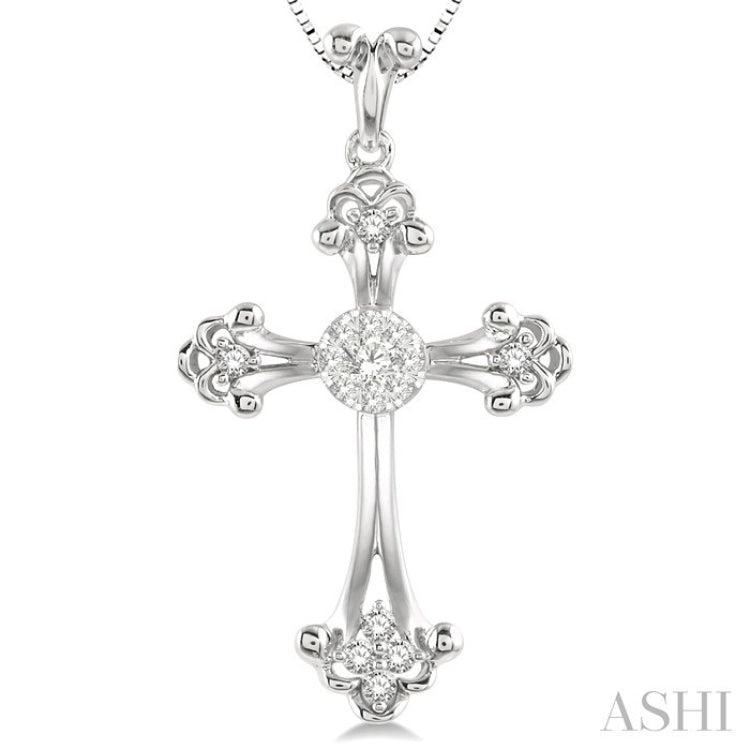 1/4 Ctw Art Deco Lovebright Round Cut Diamond Cross Pendant in 14K White Gold with chain