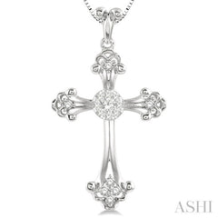 1/4 Ctw Art Deco Lovebright Round Cut Diamond Cross Pendant in 14K White Gold with chain