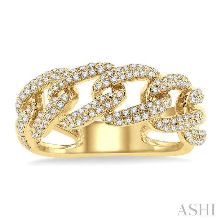 1/2 Ctw Free Form Round Cut Diamond Cuban Ladies Ring in 14K Yellow Gold