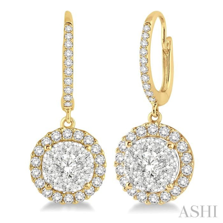 3/4 Ctw Round Cut Diamond Lovebright Earrings in 14K Yellow and White Gold