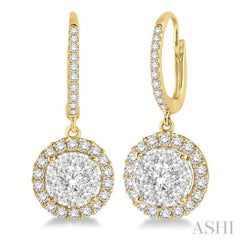 3/4 Ctw Round Cut Diamond Lovebright Earrings in 14K Yellow and White Gold