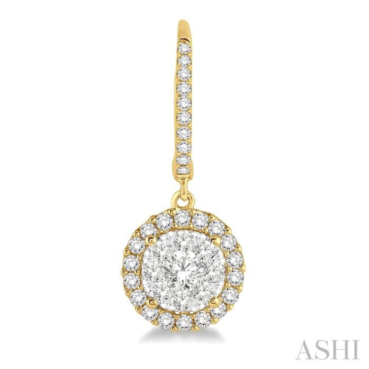 3/4 Ctw Round Cut Diamond Lovebright Earrings in 14K Yellow and White Gold