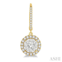 3/4 Ctw Round Cut Diamond Lovebright Earrings in 14K Yellow and White Gold